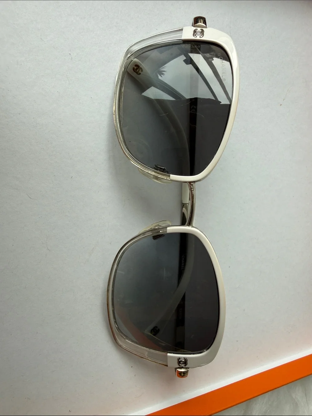 CHANEL White Frame Black Gradient Square Sunglasses with Quilted Case - Picture 12 of 16